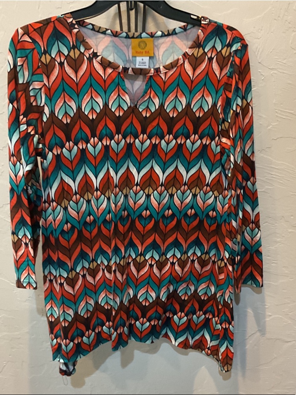 Ruby Rd. Teal, Rust & Brown Geometric Scoop Tunic